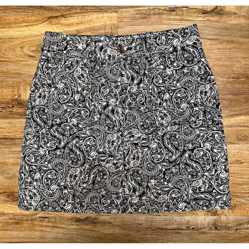 Croft & Barrow Paisley Pencil Skirt Black/White 6 Twill Cotton/Spandex